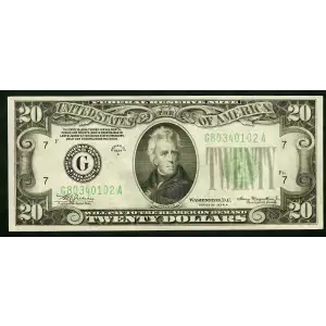 $20 1934-A. blue-Green seal. Small Size $20 Federal Reserve Notes 2055-G