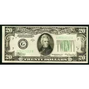 $20 1934-A. blue-Green seal. Small Size $20 Federal Reserve Notes 2055-G