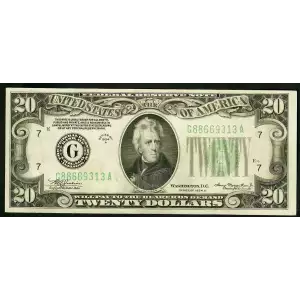 $20 1934-A. blue-Green seal. Small Size $20 Federal Reserve Notes 2055-G