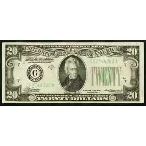 $20 1934-A. blue-Green seal. Small Size $20 Federal Reserve Notes 2055-G