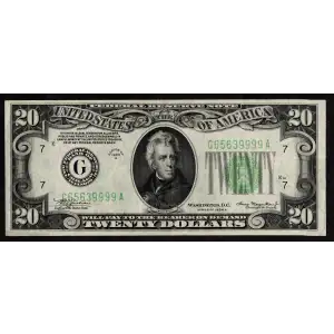 $20 1934-A. blue-Green seal. Small Size $20 Federal Reserve Notes 2055-G (2)