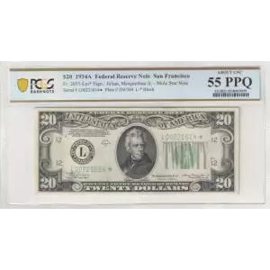 $20 1934-A. blue-Green seal. Small Size $20 Federal Reserve Notes 2055-Lm* (2)