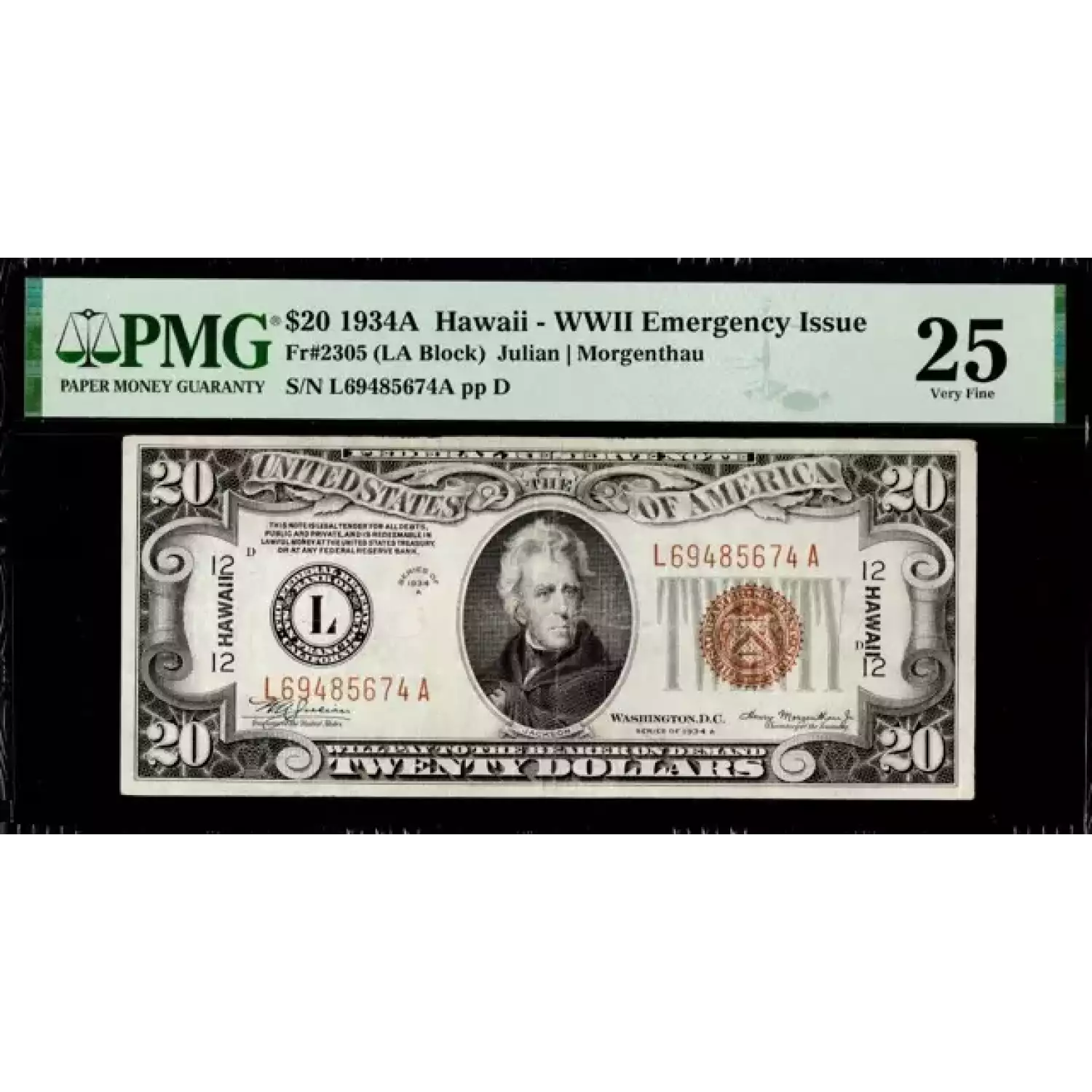 $20 1934-A brown seal Emergency Notes Issued During WW2 2305 ...