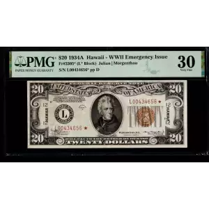 $20 1934-A brown seal Emergency Notes Issued During WW2 2305* (2)