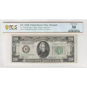 $20 1934-B. blue-Green seal. Small Size $20 Federal Reserve Notes 2056-D* (2)
