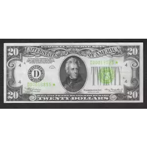 $20 1934 light Green seal. Small Size $20 Federal Reserve Notes 2054-D*