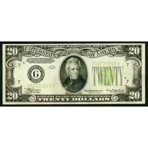 $20 1934 light Green seal. Small Size $20 Federal Reserve Notes 2054-G (2)