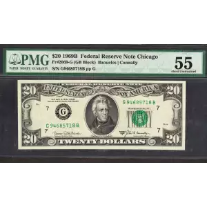 $20 1969-B. blue-Green seal. Small Size $20 Federal Reserve Notes 2069-G