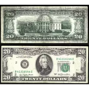 $20 1977 blue-Green seal. Small Size $20 Federal Reserve Notes 2072-B