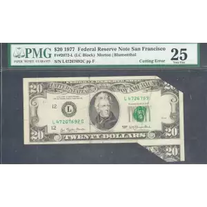 $20 1977 blue-Green seal. Small Size $20 Federal Reserve Notes 2072-L
