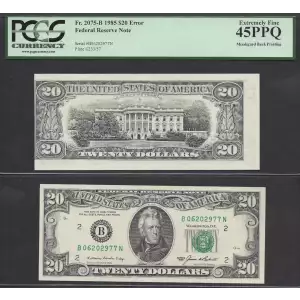 $20 1985 blue-Green seal. Small Size $20 Federal Reserve Notes 2075-B