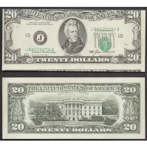 $20 1985 blue-Green seal. Small Size $20 Federal Reserve Notes 2075-J