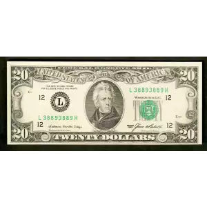 $20 1985 blue-Green seal. Small Size $20 Federal Reserve Notes 2075-L