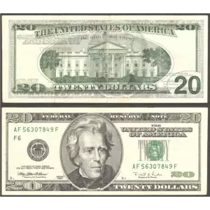 $20 1996 blue-Green seal. Small Size $20 Federal Reserve Notes 2083-F