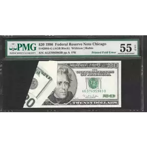 $20 1996 blue-Green seal. Small Size $20 Federal Reserve Notes 2084-G