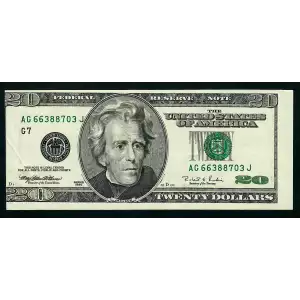 $20 1996 blue-Green seal. Small Size $20 Federal Reserve Notes 2084-G