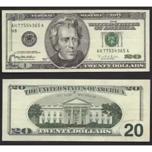 $20 1996 blue-Green seal. Small Size $20 Federal Reserve Notes 2084-H