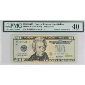 $20 2004-A. blue-Green seal. Small Size $20 Federal Reserve Notes 2092-K