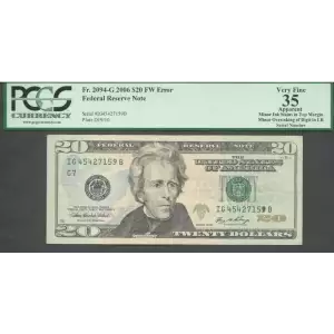 $20 2006 blue-Green seal. Small Size $20 Federal Reserve Notes 2094-G