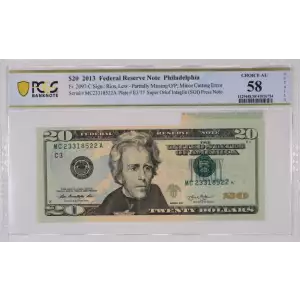 $20 2013 blue-Green seal. Small Size $20 Federal Reserve Notes 2097-C (2)