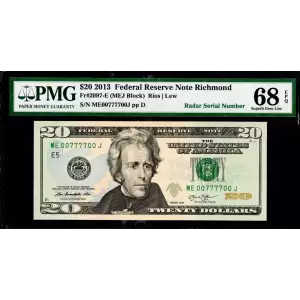 $20 2013 blue-Green seal. Small Size $20 Federal Reserve Notes 2097-E