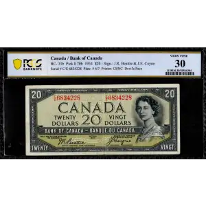 20 Dollars 1954, 1954 'Devil's Face Hairdo' Issue b. Signature Beattie -Coyne Bank of Canada 70