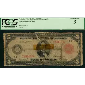 $5 1914 Red Seal Federal Reserve Notes 840A