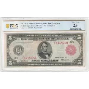 $5 1914 Red Seal Federal Reserve Notes 843B (2)