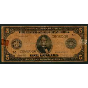 $5 1914 Red Seal Federal Reserve Notes 871A