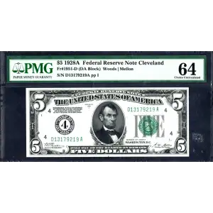 $5 1928-A. Green seal Small Size $5 Federal Reserve Notes 1951-D