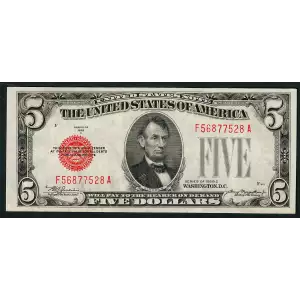 $5 1928-C red seal. Small Legal Tender Notes 1528