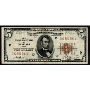 $5 1929 brown seal Small Federal Reserve Bank Notes 1850-D