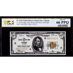 $5 1929 brown seal Small Federal Reserve Bank Notes 1850-G
