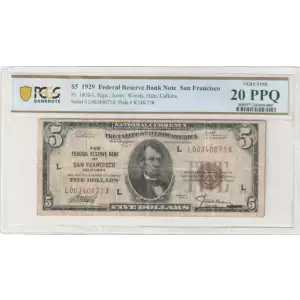$5 1929 brown seal Small Federal Reserve Bank Notes 1850-L