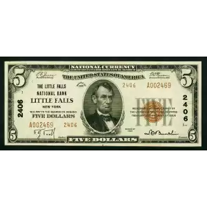 $5 1929 Small brown seal Small National Bank Notes 1800-1