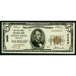 $5 1929 Small brown seal Small National Bank Notes 1800-1