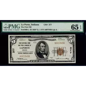 $5 1929 Small brown seal Small National Bank Notes 1800-1