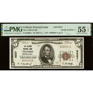 $5 1929 Small brown seal Small National Bank Notes 1800-1