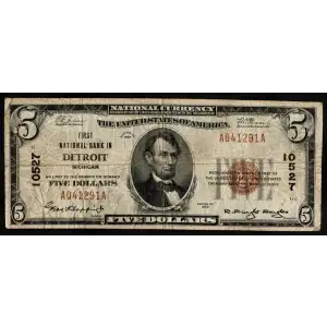 $5 1929 Small brown seal Small National Bank Notes 1800-1