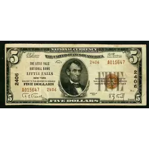 $5 1929 small brown seal. Small National Bank Notes 1800-2