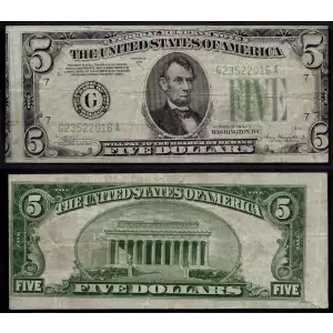 $5 1934-A. blue-Green seal. Small Size $5 Federal Reserve Notes 1957-G