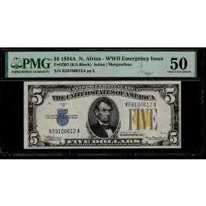 $5 1934-A yellow seal Emergency Notes Issued During WW2 2307