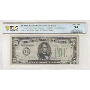 $5 1934 blue-Green seal. Small Size $5 Federal Reserve Notes 1956-Hm*