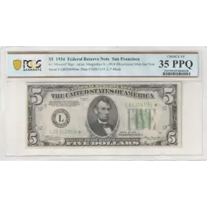 $5 1934 blue-Green seal. Small Size $5 Federal Reserve Notes 1956-Lm* (2)