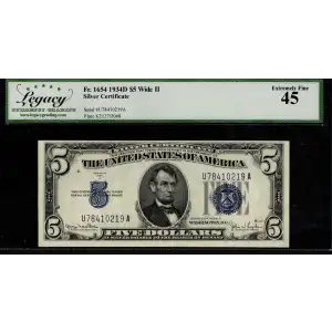 $5 1934-D blue seal. Small Silver Certificates 1654