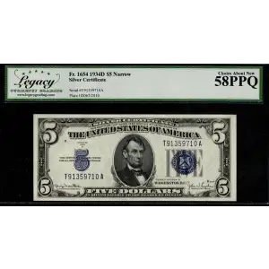 $5 1934-D blue seal. Small Silver Certificates 1654 (2)