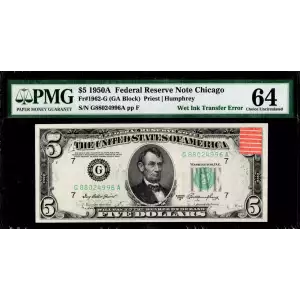 $5 1950-A.  Small Size $5 Federal Reserve Notes 1962-G