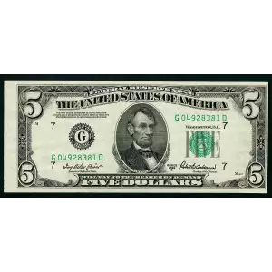 $5 1950-B.  Small Size $5 Federal Reserve Notes 1963-G