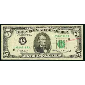 $5 1950-B.  Small Size $5 Federal Reserve Notes 1963-L