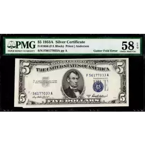 $5 1953-A blue seal. Small Silver Certificates 1656